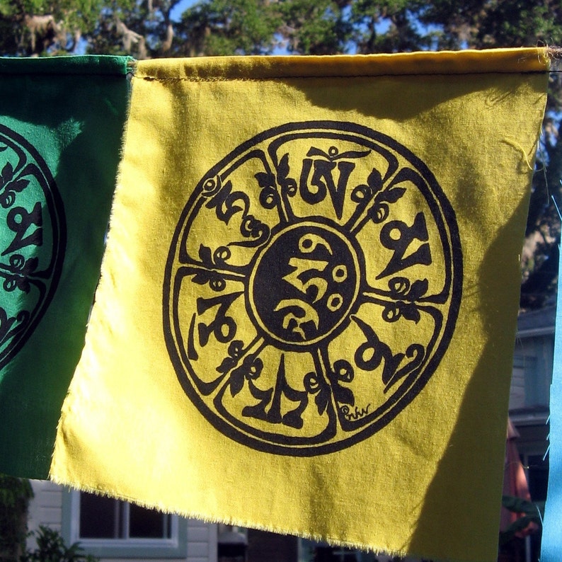 Dharma Prayer Flags With Tibetan Compassion Mantra / String of 10 ...