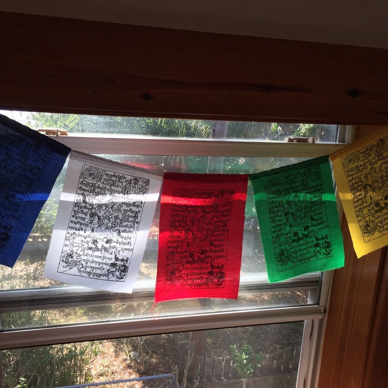 Silk screened Himalayan Prayer Flags, 8x6 set of 5 image 4