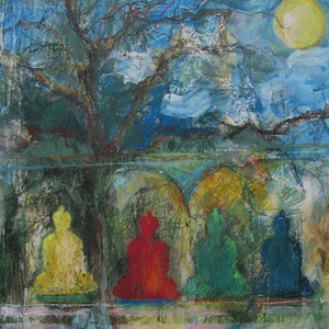 Dharma Art In a Field with the Sunshine Buddhas 20x26 print image 3