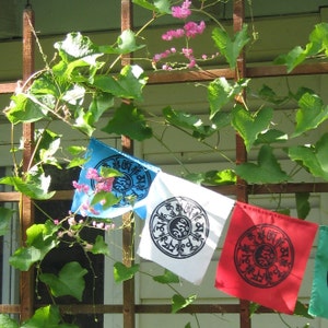 Dharma Prayer Flags with Tibetan Compassion Mantra / string of 10 silkscreened flags image 5