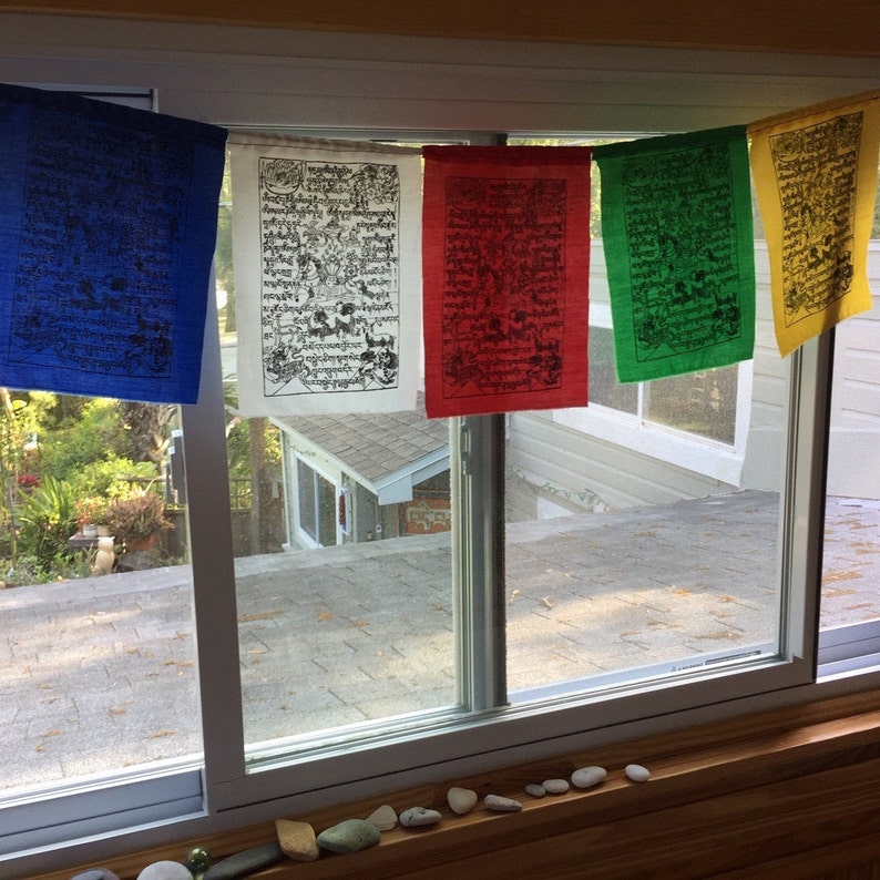 Silk screened Himalayan Prayer Flags, 8x6 set of 5 image 5