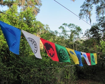 Compassion Mantra and Lotus Flower silkscreened cloth flags