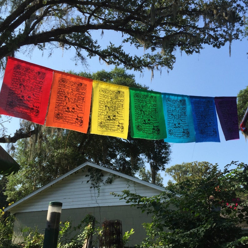 Rainbow Colors 12x9 7 flags Tibetan Wind Horse Prayer Flags image 1