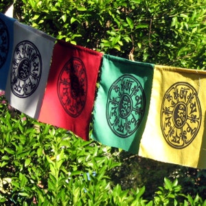 Dharma Prayer Flags with Tibetan Compassion Mantra / string of 10 silkscreened flags image 3