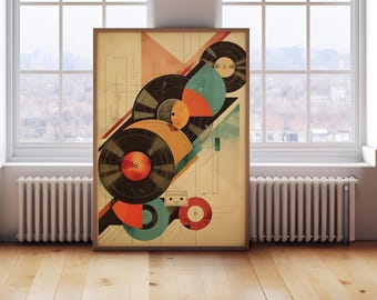 Retro Music Poster, Vintage Vinyl Wall Art, Trendy Preppy Prints, Groovy Poster, Vinyl Lover Gift, Digital Download, Large Print-DIY Art