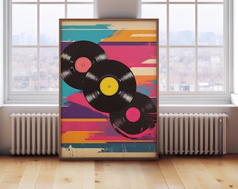 Bold Pop Art Music Poster, Retro Vinyl Record Art Print, Funky Music Wall Decor, Colorful Abstract Music Print, Digital Download