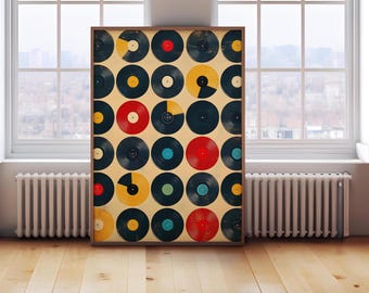 Vintage Vinyl Wall Art, Retro Music Poster, Trendy Eclectic Prints, Groovy Poster, Vinyl Lover Gift, Digital Download, Large Print-DIY Art