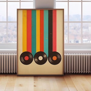 Arte murale in vinile retrò - Poster musicale vintage, arredamento moderno di metà secolo, stampa musicale astratta colorata, arte estetica retrò per la stanza