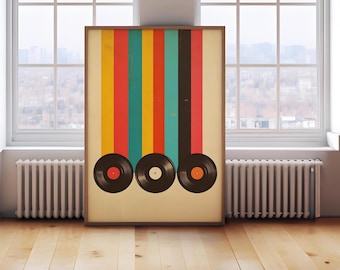 Retro Vinyl Record Wall Art - Vintage Music Poster, Mid-Century Modern Decor, Colorful Abstract Music Print, Retro Aesthetic Room Art