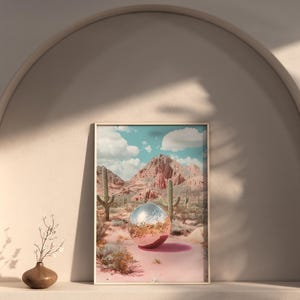Retro ökendiscokulaffisch, Kalifornienöken - spegelkula utskrivbar, trendig retro väggdekor, barkonst, indie-rumsdekor, present till henne bild 6