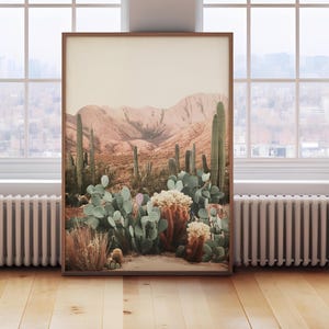Retro Rosa Wüstenlandschaft, Vintage Kaktus Plakat, Schlafsäle, Raumdekor, Retro Wandkunst Botanischer Druck, Geschenk für Sie, Digital Download Druck