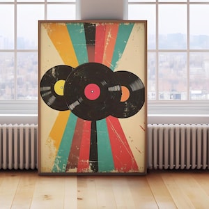 Poster di musica retrò, arte murale in vinile vintage, stampe preppy alla moda, poster groovy, regalo per gli amanti del vinile, download digitale, stampa di grandi dimensioni - arte fai da te