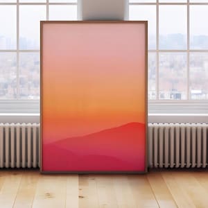 Minimalistischer Sonnenuntergang Farbverlauf Kunstdruck, warme Töne Berglandschaft, moderne trendige Wandkunst, Kalifornien Poster, digitaler Download