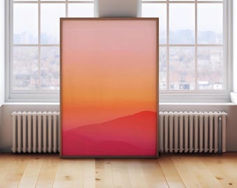 Minimalist Sunset Gradient Art Print, Warm Tones Mountain Landscape, Modern Trendy Wall Art, California Poster, Digital Download
