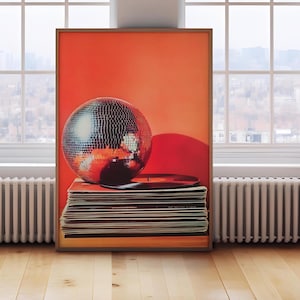 Retro Musik Poster, Vintage Vinyl Wandkunst, Disco Ball Funky Musik Print, Musik Wand Kunst-Trendy Decor, Digital Download, große Print-DIY Kunst