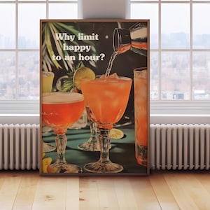 Retro Cocktail Bar Print, sztuka baru koktajlowego z lat 70., wystrój wózka barowego, pobieranie cyfrowe, duża sztuka do druku, napoje, wydruk okładki magazynu vintage