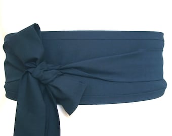 Obi belt - Navy indigo dark blue cotton fabric - Kimono yukata robe dress belt sash tie - handmade in the UK