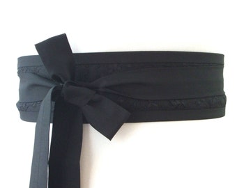 Black lace belt sash obi tie - Dark academia, gothic, steampunk, halloween clothing costume belt sash - handmade in the UK