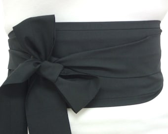 Wide black fabric waist belt sash - obi belt style long black sash - Dark academia gothic clothing dress accessory - handmade in the UK