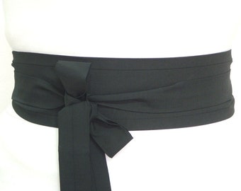 Black Obi belt sash, Japandi style fashion wear with kimono robes or simple dress ... formal event, graduation ceremony, orchestra concert