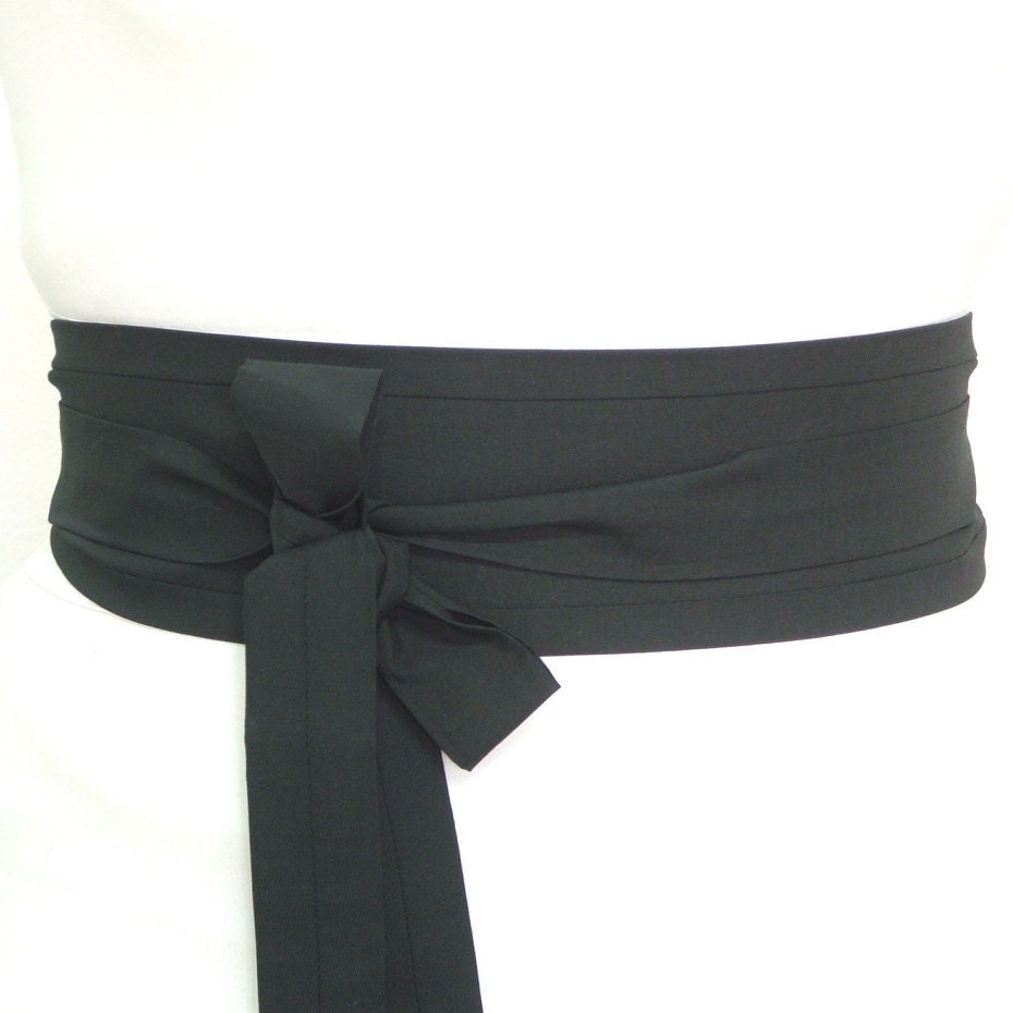Black Obi belt sash, Japandi style fashion wear with kimono robe dress , formal event, graduation ceremony, orchestra concert, dark academia