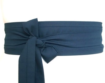 Navy blue Obi belt sash ... Japanese style dress wrap sash belt tie ... kimono yukata sash belt