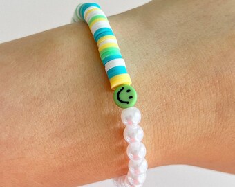 Bracciale Con Perline Di Argilla Mista Con Smiley E Perle