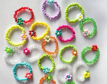 Beaded Daisy Flower Rings, Beaded Colorful Rings, Choose Your Color, Personalized Rings, Flower Rings