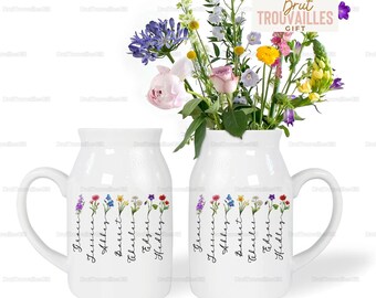 Personalized Family Birth Month Flowers, Grandma's Garden Flower Vase, Gift For Grandma, Custom Flower Vase, Grandma's Garden, Flower Vase