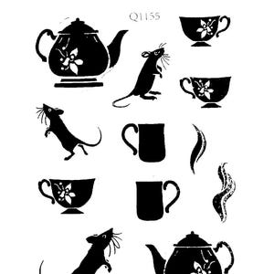 12 pc Brand New, Never Used, Cling Stamps, Tea Pot, Coffee Pot, Cups, Mugs, Mice