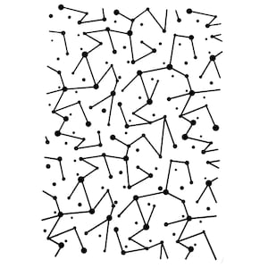 May include: A black and white pattern featuring interconnected lines and dots, resembling a constellation map. The design is abstract and geometric, with a repeating pattern across a white background. The overall aesthetic is minimalist and modern.