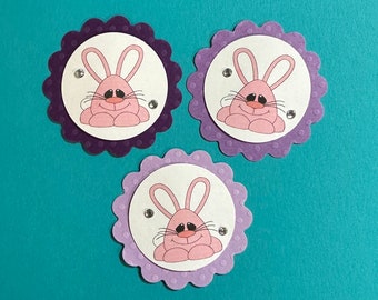 3 pc Round Scalloped Embellishments, Bunny