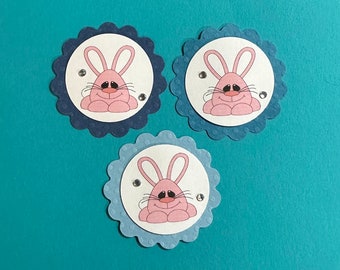 3 pc Round Scalloped Embellishments, Bunny