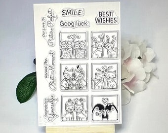 12 pc Brand New, Never Used Cling Stamp Set, Framed Animals, Pairs, Sentiments
