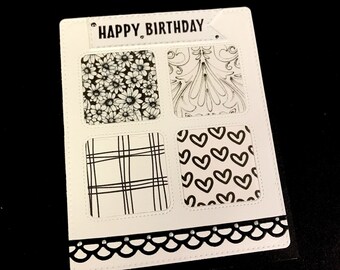 Die Cut and Layered Happy Birthday Card, Four Window Peek-a-boo