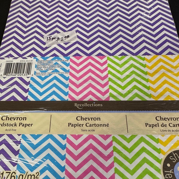 Opened Pack of Cardstock, Chevron Prints, 5 Colors, De-stash