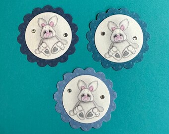 3 pc Round Scalloped Embellishments, Bunny