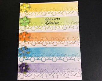 Die Cut and Layered Card, Wishing You A Great Day, Painted Flowers, Ombre Cardstock