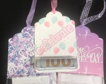 Set of 3 Birthday Money Gift Tag Holders, Lip Balm Holder, Birthday Tags