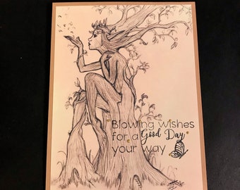 Printed And Layered Lady Tree, Blowing Wishes For a Good Day Your Way