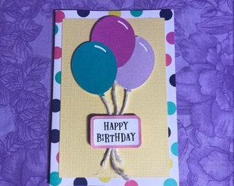 Happy Birthday Card Balloons Dots Embellishments Layered Blank Inside Textured Card Stock