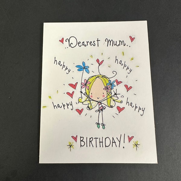 Simple Printed Birthday Fairy Card, Happy Birthday, Blank Inside, Envelope Included