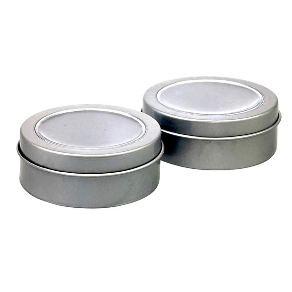 2 Round Metal Containers With Lids, Clear Window, Magnet Bottom