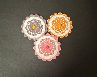 3 pc Round Scalloped Embellishments, 5 Layers