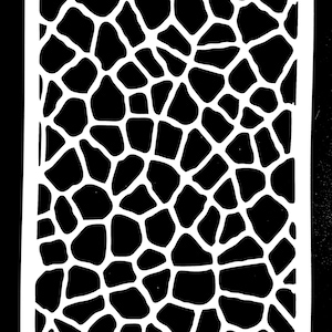 May include: White plastic stencil with a giraffe print pattern. The stencil is designed for crafting and decorating projects.
