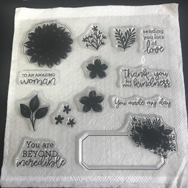 Brand New, Never Used Cling Stamps, Matching Cutting Die, Sentiments And Flowers