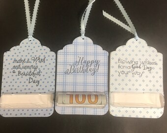 Set of 3 Birthday Money Gift Tag Holders, Lip Balm Holder, Birthday Tags