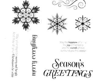 8 pc Brand New, Cling Stamp, Holiday, Snowflakes, Sentiments