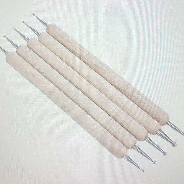 5pc Wood Handled Double Ended Ball Stylus Tools