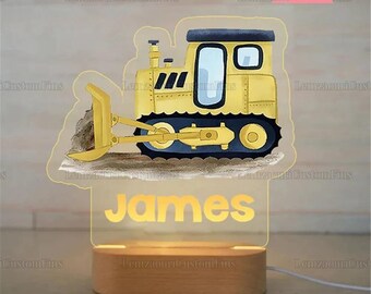 Construction Excavator Bucket Truck Lamp, Led 3D Night Light, Personalized LED Wood Stand Night Light, Heavy Equipment Themed Gift